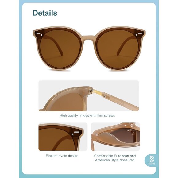 ⚡SOJOS Womens Jelly Brown Classic Round Retro Vintage Large Frame Sunglasses - Picture 4 of 5